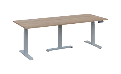 FLEXIMEET 200-80 výškově nastavitelný stůl, kovová podnož stříbrná, deska 25 mm, široký 2000 mm, dub bardolino